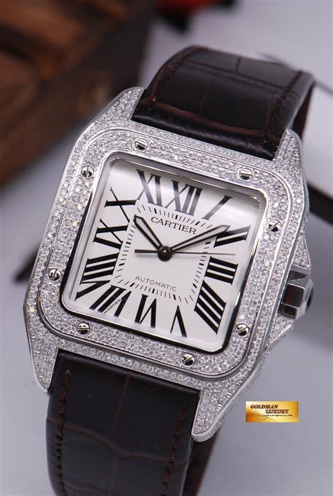 santos de cartier full diamond|cartier santos 100 price list.